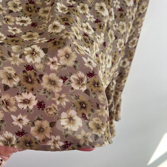 Vintage Try 1 Floral Ruffle Peasant Blouse Pearl Button Beige Brown USA Size M - Picture 8 of 11